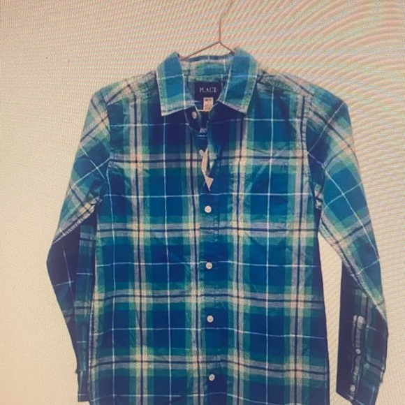 Children's place cotton long sleeve blue plaid button up new with tag - Picture 1 of 1